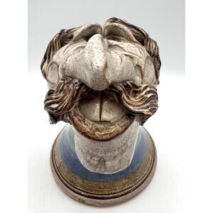 Vintage John Coiner Pottery Funny Face Toothbrush Holder Brush Pen 5.5" Ugly Man